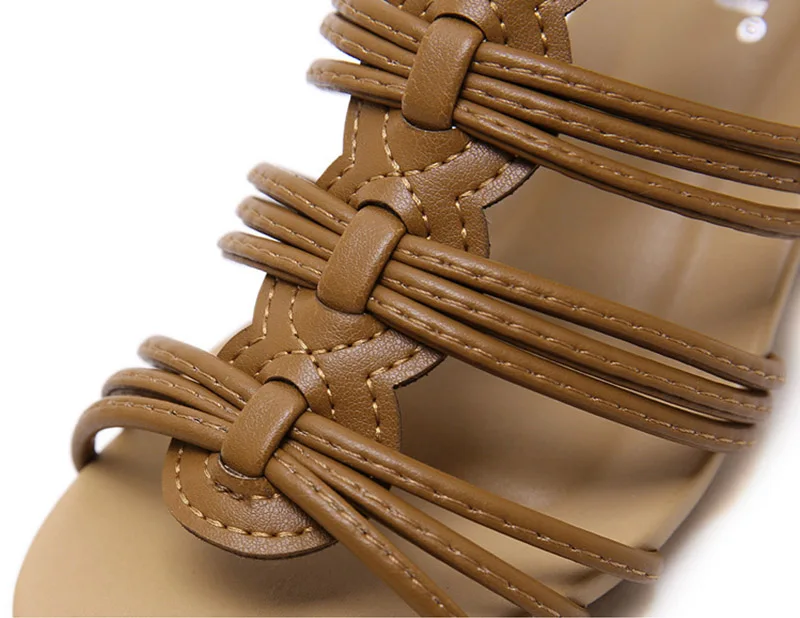 Сандалии женские с открытым носком удобные босоножки на низком каблуке римская