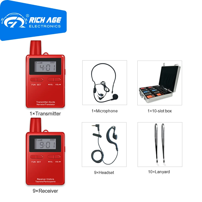 구매 RichiTek 무선 투어 가이드 미니 2 송신기 + 콘덴서 마이크가있는 Hajj 및 Umrah 용 수신기 8 개