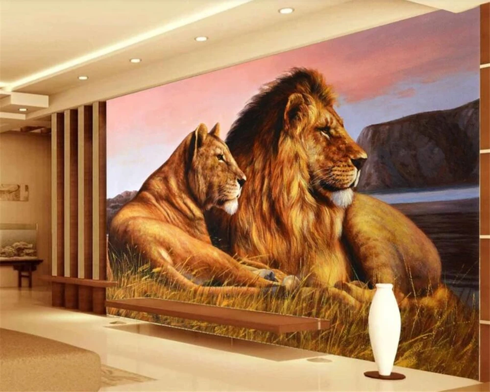 Пользовательские детские настенные фрески обои HD Африка луга Лев фон