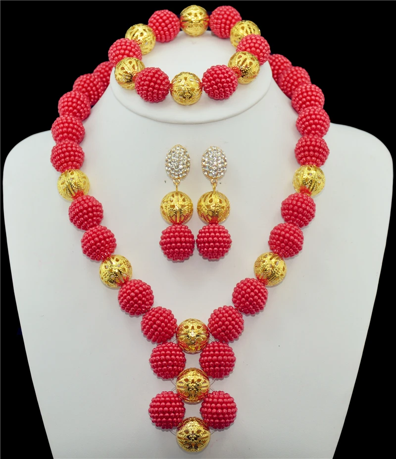 Розовый Красный жемчуг свадебные ювелирные изделия невесты костюмы Африка