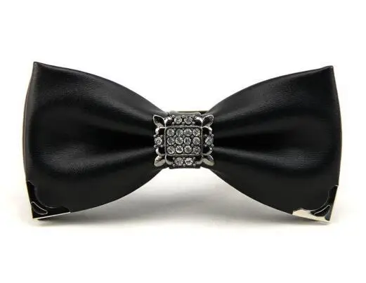 Men's PU leather handmade bow tie Trendy metal diamondd silver | Аксессуары для одежды