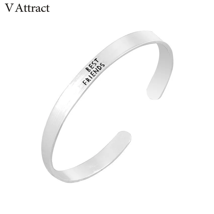 V Attract Friendship Jewelry Stainless Steel Gold Silver Simple Best Friend Letter Cuff Bracelets For Women And Men | Украшения и