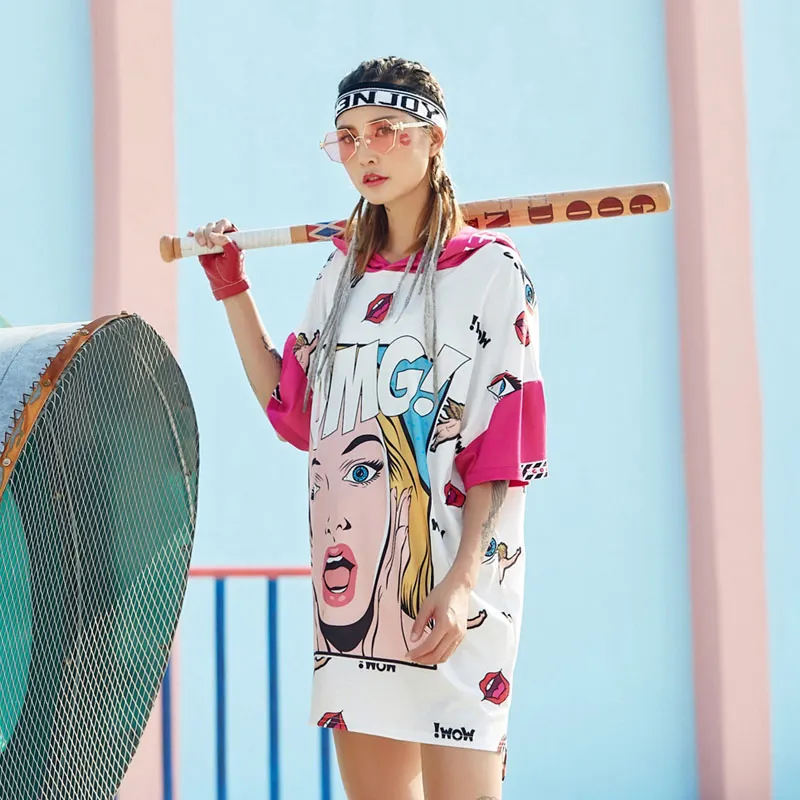 Новинка весны 2018 футболка в стиле хип-хоп с мультяшным принтом женские топы