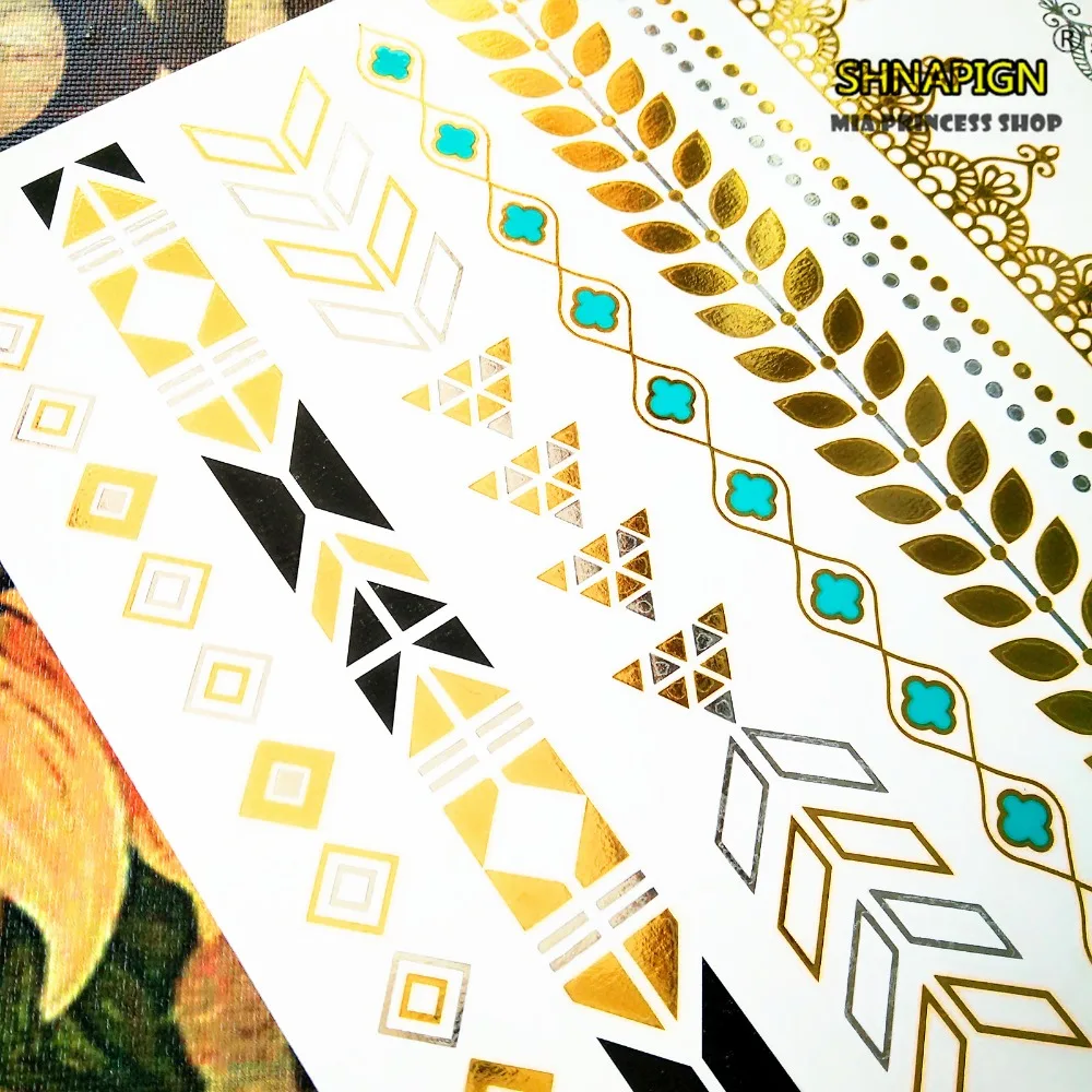 SHNAPIGN 24 стиль временные тату боди арт лист тали цепи золотой дизайн флэш