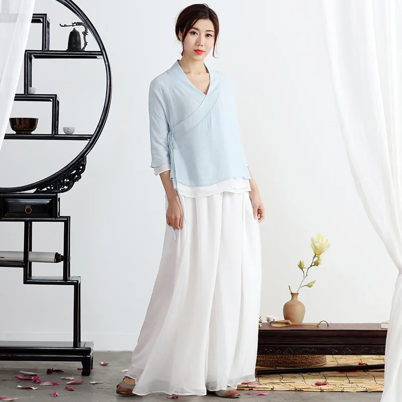 Jacket Elegant Chinese Clothing Lace Vintage Women's Half Sleeve Dress Shirt Double Zen Tea Service | Тематическая одежда и