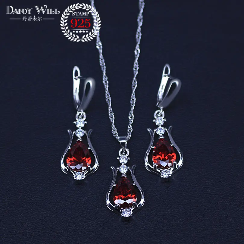 Jewelry Sets Продвижение 7 цветов груша кристалл кулон ожерелье серьги набор 925 пробы серебро элегантный ювелирный набор для женщин подарки на день святого валентина - Окраска металла: Jewelry Sets