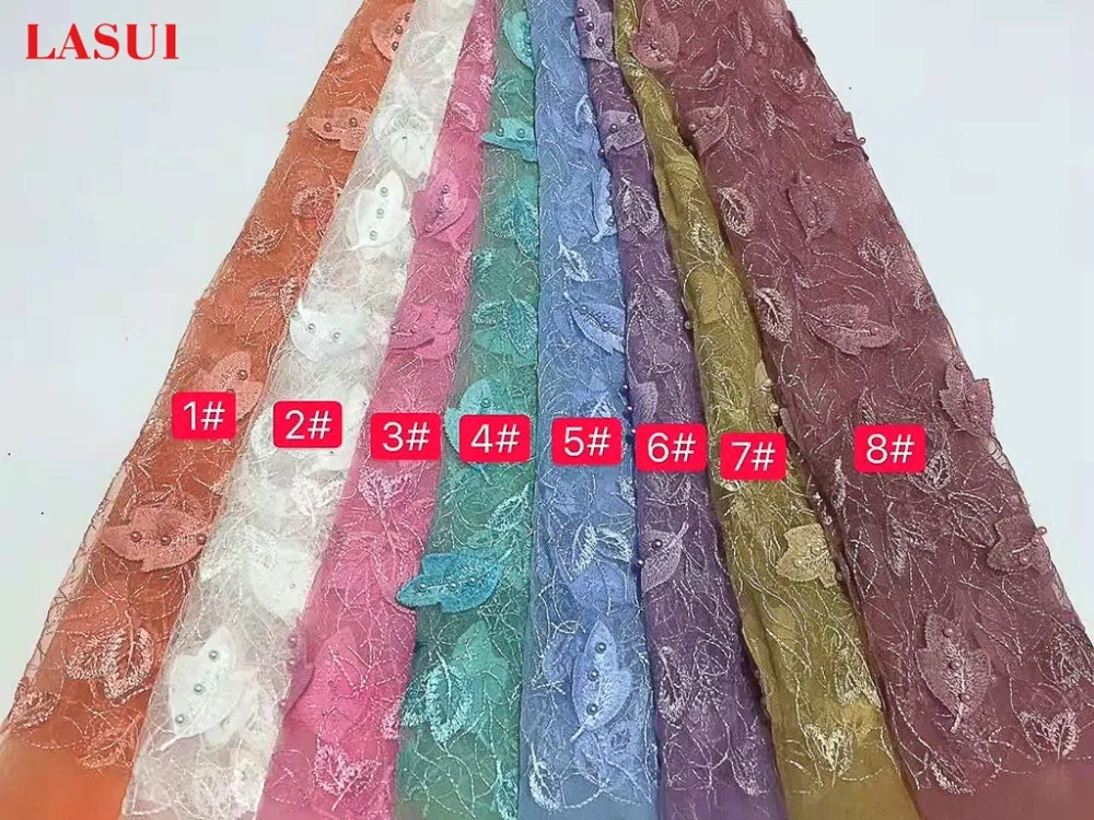 Lasui 5 ярдов/лот 8 цветов африканская кружевная ткань wide150cm3D лист nailbead для платья