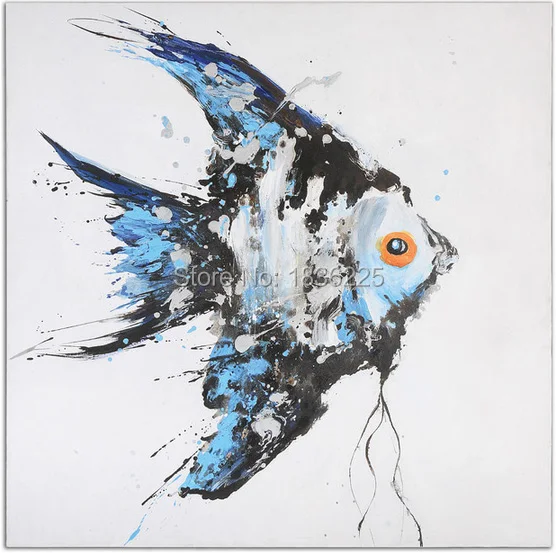 

100%Handpainted Abstract black with blue Fish Oil Painting On Canvas Wall Pictures Animal Paintings For Living Room Home Decor