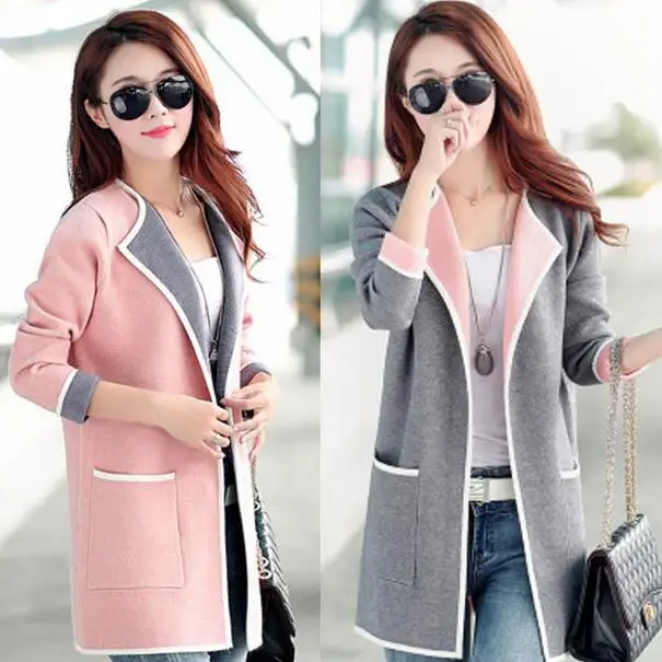 2019 New Autumn Fashion Women Shirts Knitting Open Long Spell Color Sweater Blouse Shirt Pink Light Grey Rose WF498 |