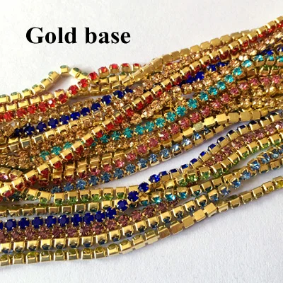 Gold base Стразы, Золотая/серебряная цепочка с когтями, 10 цветов, смешанные цвета, цепочка для украшения одежды - Цвет: Gold base