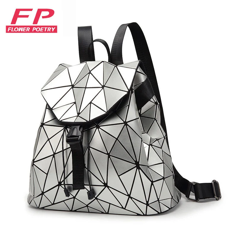 

Women Backpack Luminous Geometric Plaid Sequin Female Backpacks For Teenage Girls Bagpack Drawstring Bag Holographic Backpack