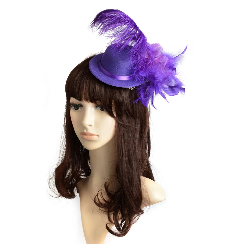 

Purple Feather Mini Top Hat Organza Mesh Hair Clip for Girls Fascinator Wedding Bridal Party Wedding Brides Hair Accessories