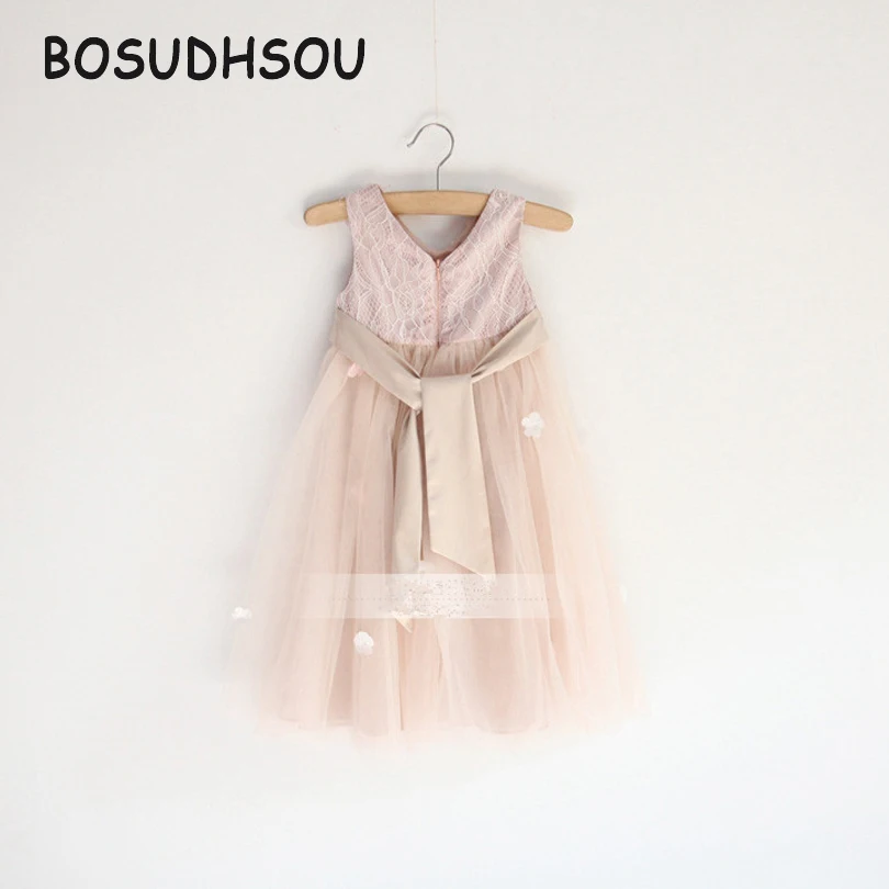 Bosudhsou Baby Girls Princess Sleeveless Braces Children Clothing Kids One-piece Dress Chiffon Floral Wedding YL-79 | Детская одежда и