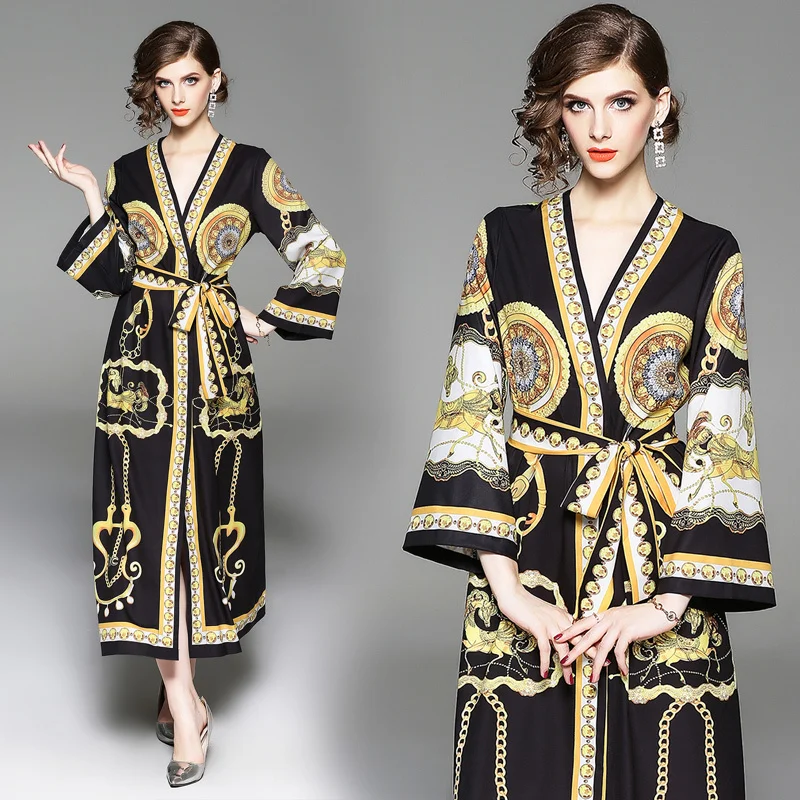 2018 осенние подиумные платья с длинным рукавом под женское платье рубаху черный