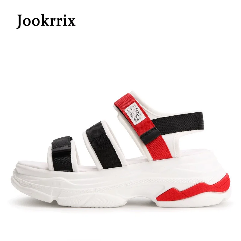 Jookrrix; Новинка года; сезон лето; модная брендовая обувь на платформе для девушек; женские пляжные сандалии; женская обувь для отдыха; Цвет белый; дышащая обувь с открытым носком; Цвет Черный