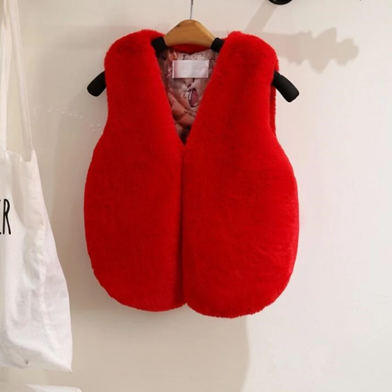 LILIGIRL Family Matching Vests Clothes Winter New Mother Daughter Christmas Faux Fur Imitation Rabbit Fur Vest Jacket Coat