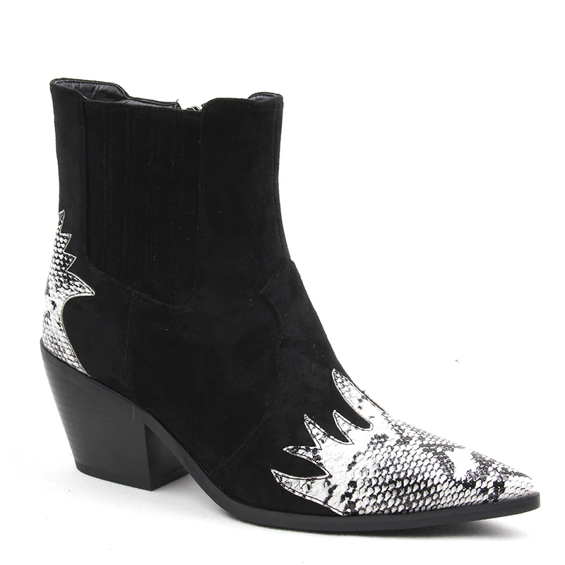 Женские ковбойские ботильоны ботинки на высоком квадратном каблуке с принтом