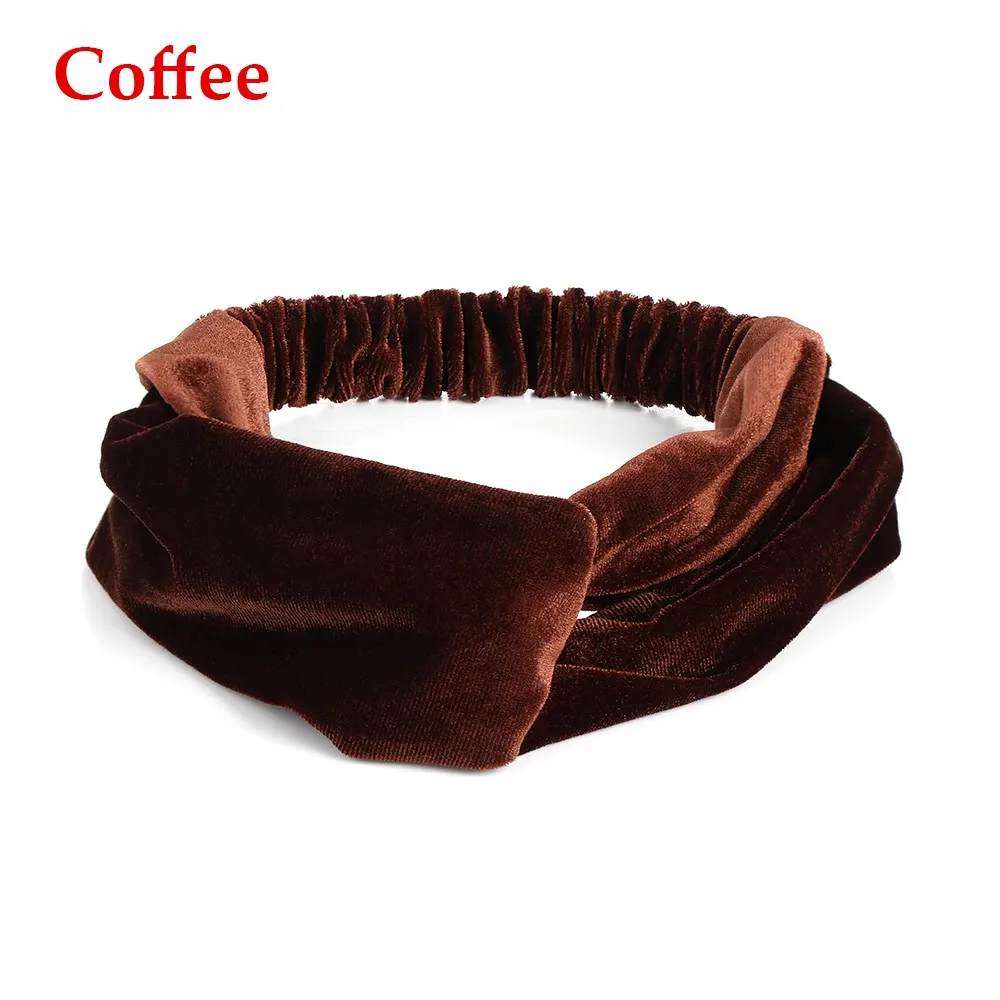 coffee Женские Модные бархатные вязаные повязки для волос, широкая повязка на голову, однотонные аксессуары для волос, элегантная повязка на голову с крестиком для женщин и девочек, обруч для волос - Цвет: coffee