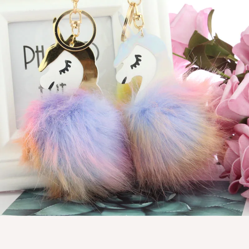 PINXIU искусственный мех кролика рекс кожа блестка красочный Единорог брелок кулон