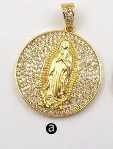 a WT-MP106 золотой и серебряный цвет Vermeil Virgin Mary медальон-подвеска круглой формы CZ проложить изящная Подвеска для женщин ожерелье - Окраска металла: a