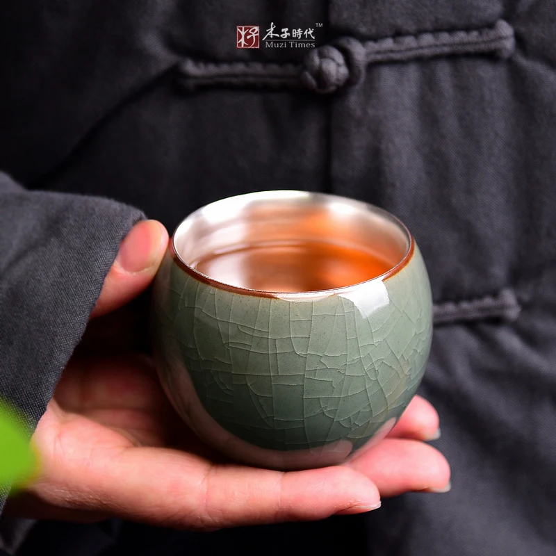999 Серебряная керамическая чашка для чая с серебряным штифтом Ming Cup Kungfu одной