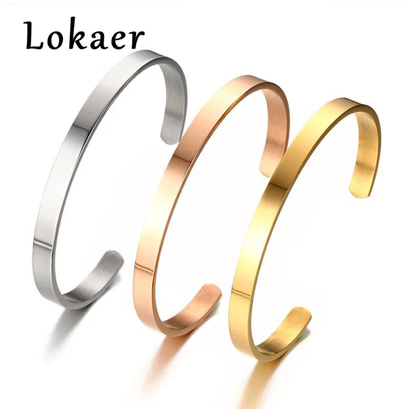 Lokaer простые манжеты браслеты для женщин 6 мм полированная нержавеющая сталь pulseira Dia 2,56"