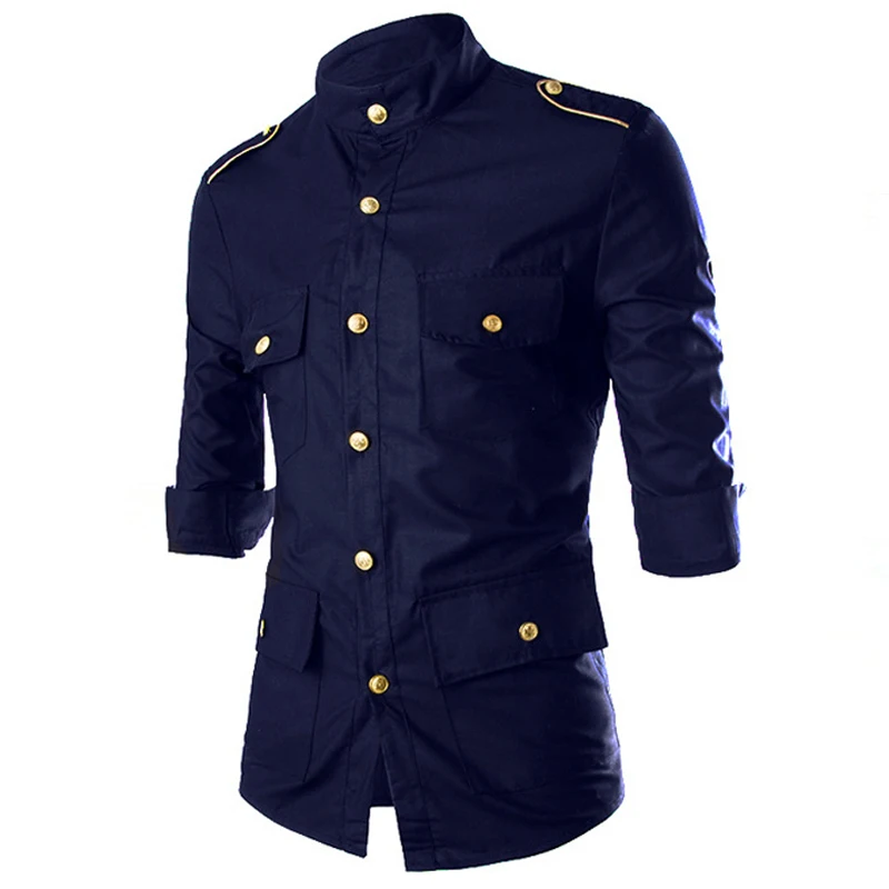 

European Style Mens Shirts Military Style Muti- Buttons Designer Mens Shirts Army Style Mens Hawaiian Shirts Fashion 2018 S2942