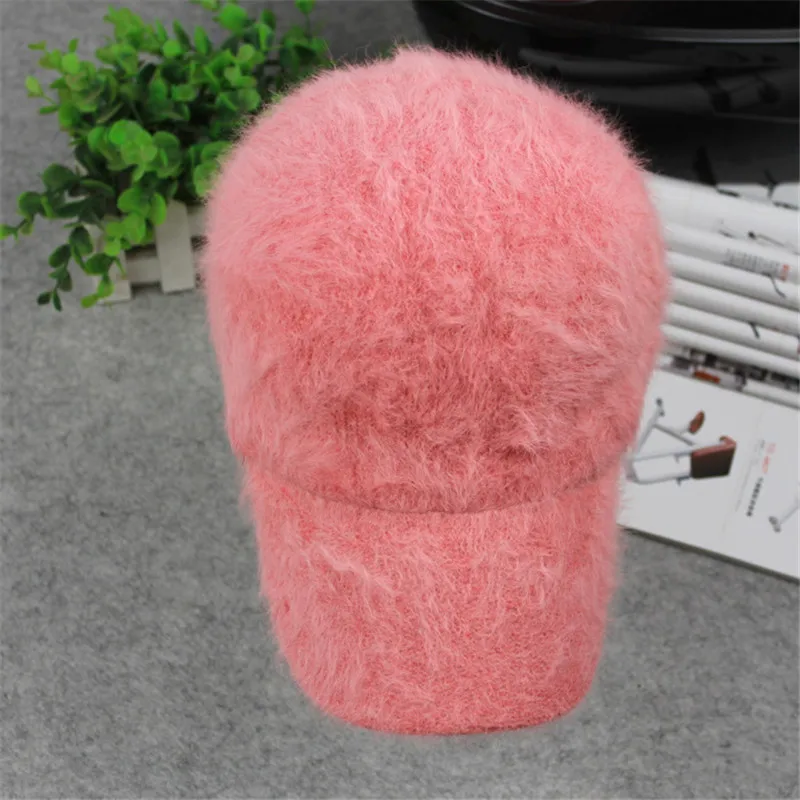 Pink Стильная зимняя теплая бейсбольная кепка с кроликом, изогнутый край, плотные теплые кепки в стиле хип-хоп для женщин, женские бейсболки - Цвет: Pink