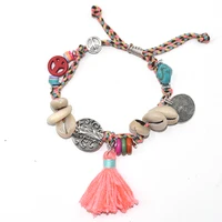new european jewelry weave boho bracelets shell charm bracelet with coin silk tassel charm strand bracelets for women