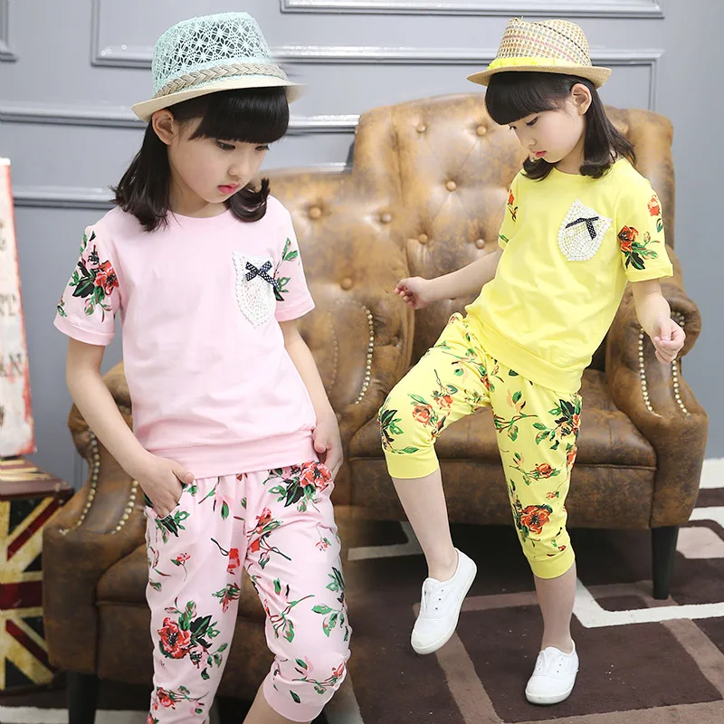 Новинка 2017 года летняя одежда для девочек детская футболка шорты рубашка с