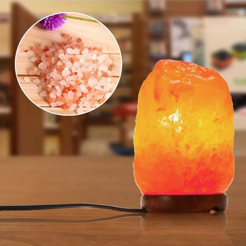 1-2 кг натуральная Гималайская соляная лампа очиститель воздуха Rock Crystal здоровый Настольный светильник деревянная лампа с основанием с вилкой EU/US/UK x 16 шт