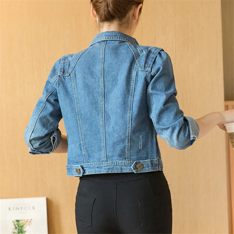 Новинка 2017 женская джинсовая куртка Весенняя мода рваные джинсы пальто с длинным