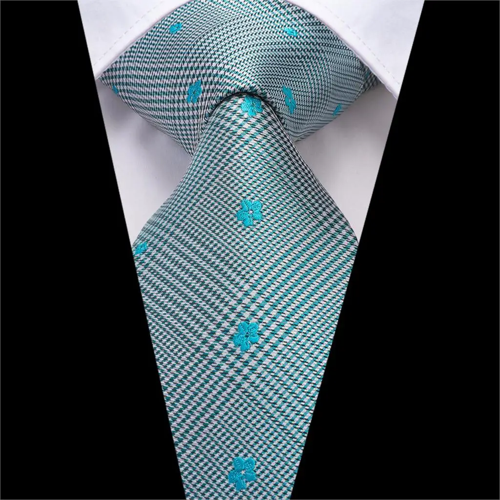 Hi-Tie Men Tie Silk New Plaid Ties for Blue Floral Neckties Hanky Cufflinks Set Men's Male Wedding Party Gravatas SN-3215 | Аксессуары