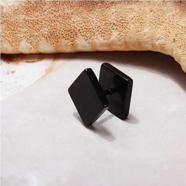 DragontailPeak 1pc Titanium Steel Black Square Earring Ear Stud 10mm |