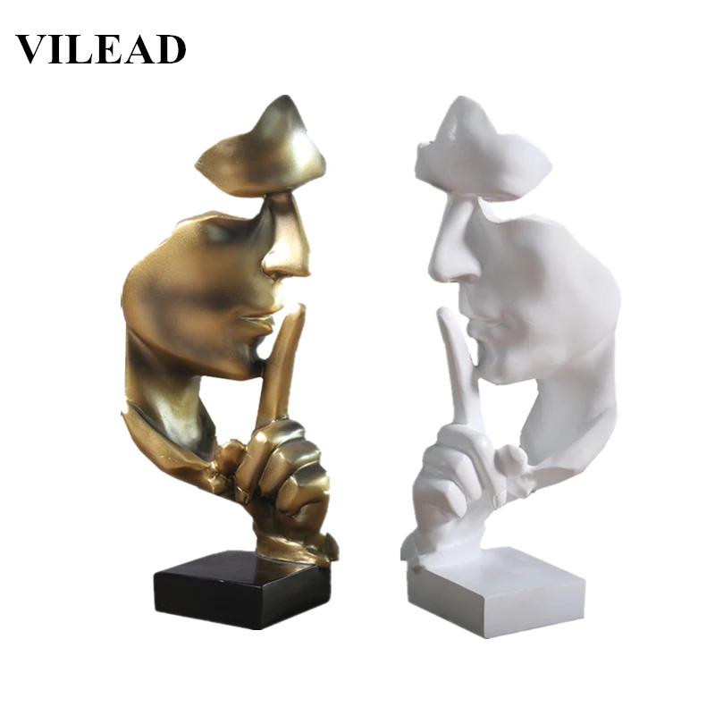 VILEAD 28,5 см статуя тишины золота абстрактная маска статуэтки Европейская маска скульптура Статуэтка для офиса винтажный домашний декор