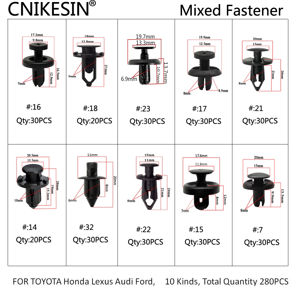 CNIKESIN HZ01 280 шт. смешанные крепежные зажимы и инструмент для автомобильного