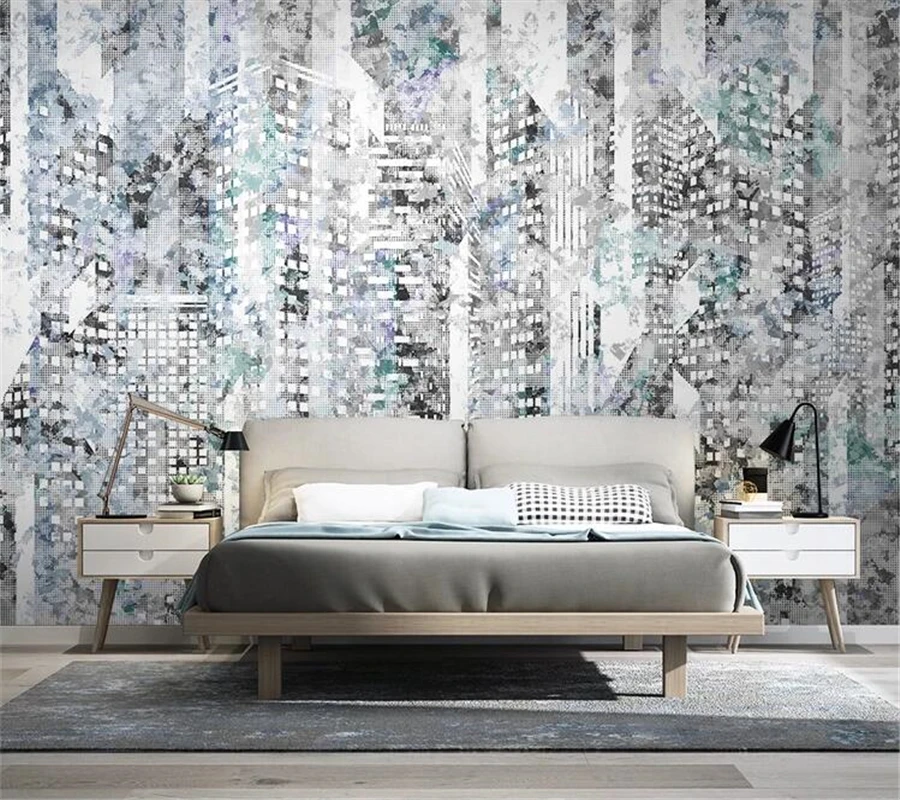 wellyu Custom wallpaper papel de parede Nordic modern minimalist abstract city architecture retro TV sofa background wall | Обустройство