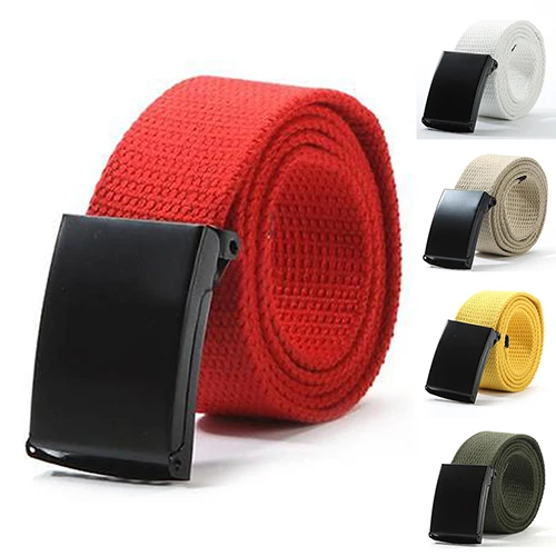 

Unisex Military Casual Solid Color Plain Webbing Canvas Waist Belt Waistband
