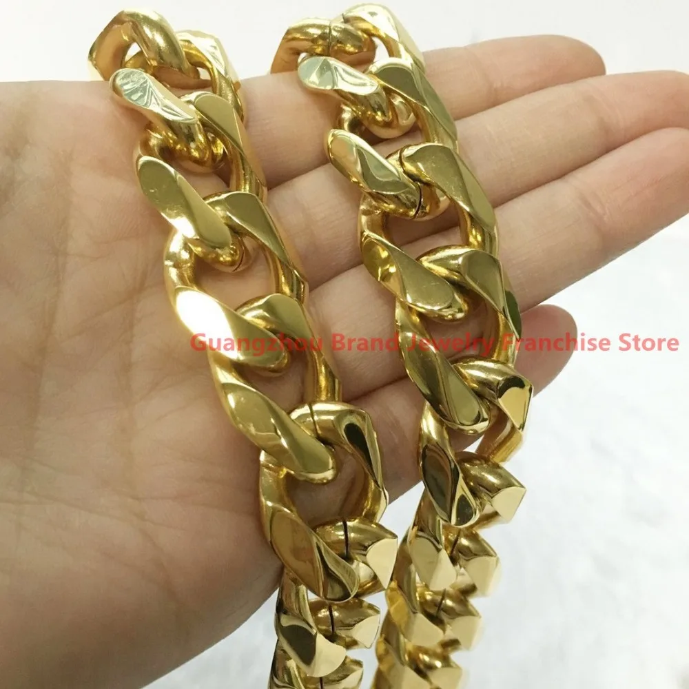 

New Arrival Jewelry Top Quality 7"-40" 12/15/17mm 316L Stainless Steel Curb Gold Men's Chain Necklace
