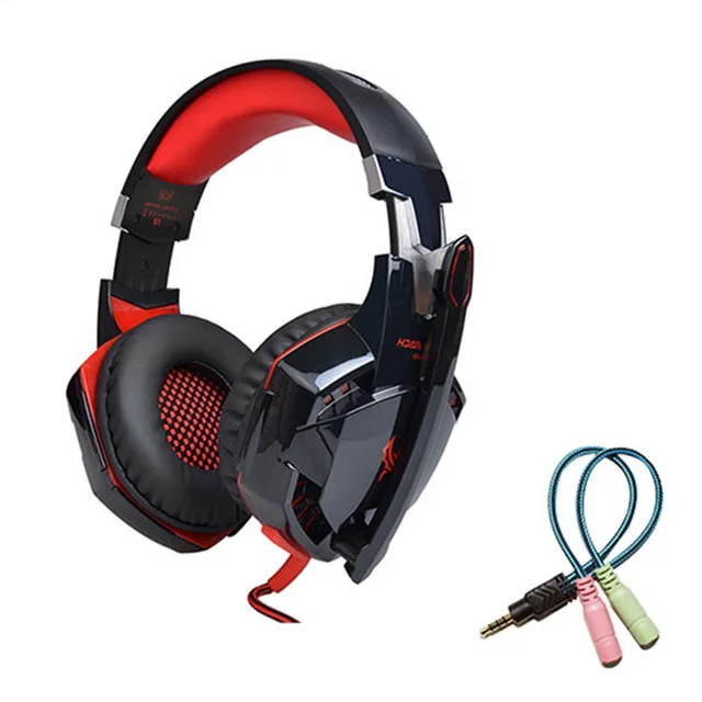red with cable Kotion каждый G2000 Игровые наушники шлем Стерео Бас игры наушники гарнитуры с микрофоном светодио дный свет для компьютера PC audifonos gamer - Цвет: red with cable