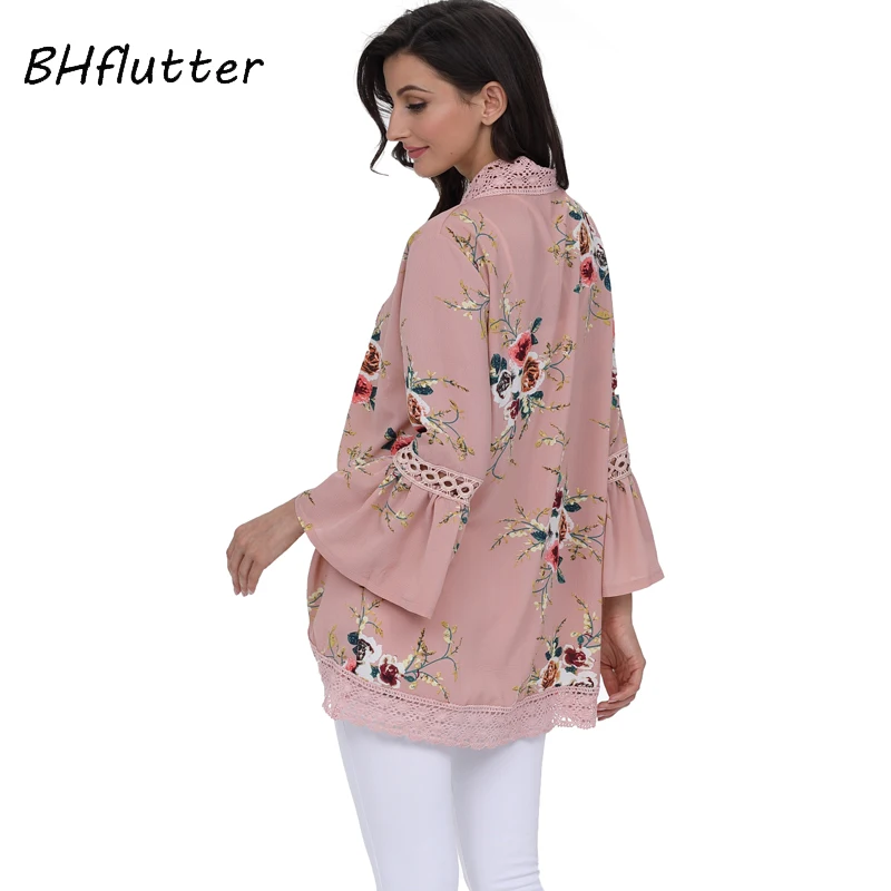 Женская кружевная блузка BHflutter летняя с коротким рукавом и цветочным