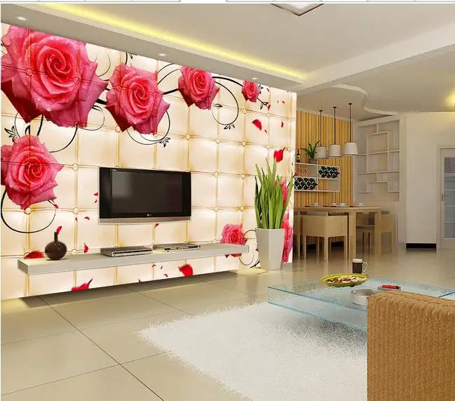 3d пейзаж обои Гостиная 3D Кожа Роза узор фон Стена ванная комната обои|landscape wallpaper|3d