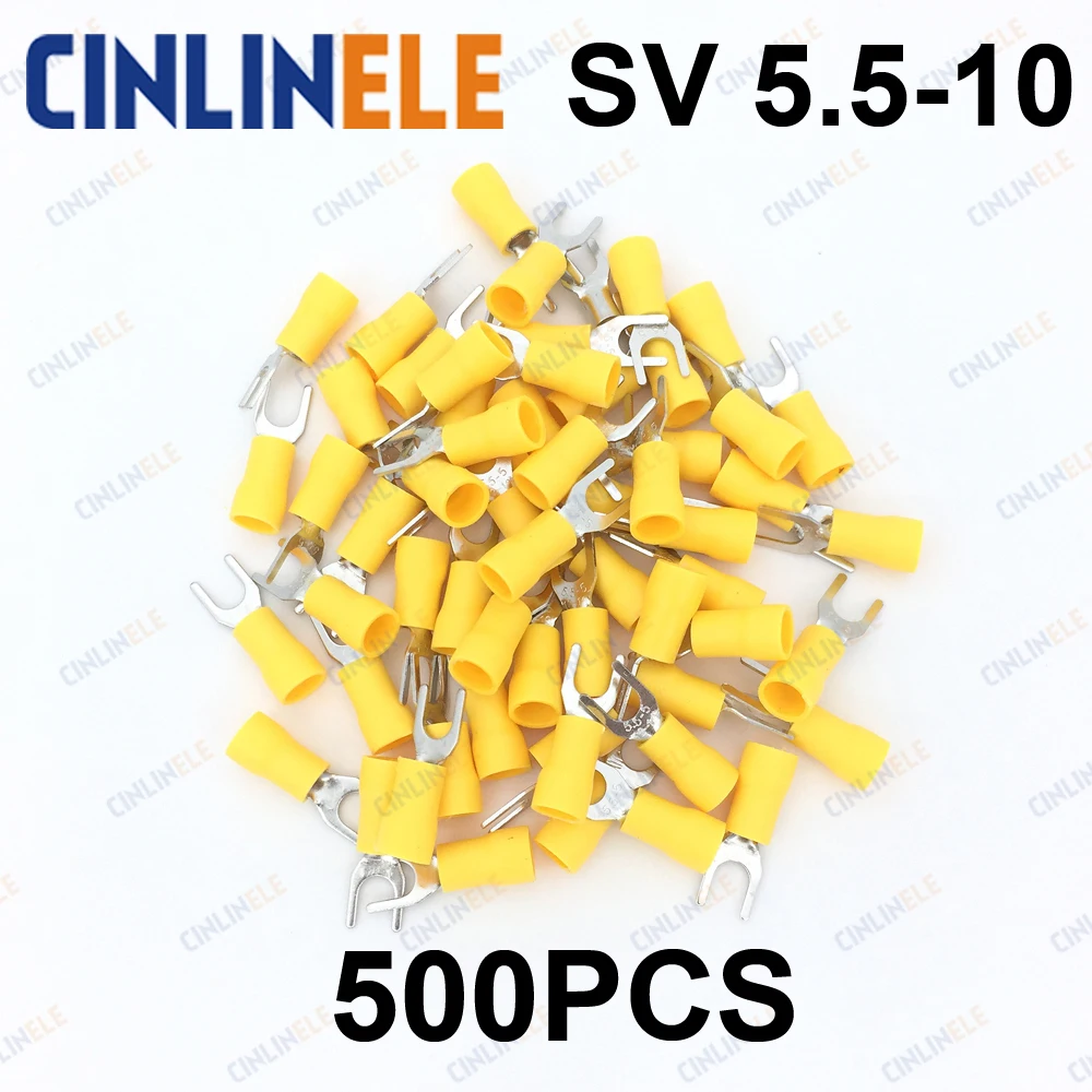 

500pcs Crimp Terminal SV 5.5-10 Crimp Fork Spade terminals Fork Terminal AWG12-10 2.63-6.64mm^2 Brass SV5.5-10