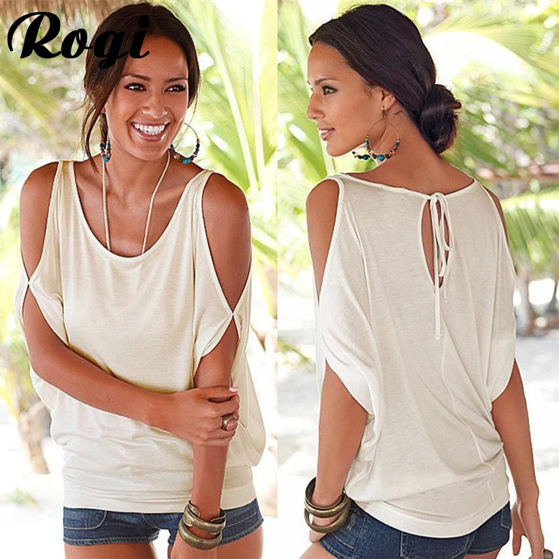 Rogi Summer Shirt For Women Blouses 2019 Sexy Off Shoulder Top Casual O-Neck Batwing Half Sleeve Shirts Beach Tunic Tops Blusas |