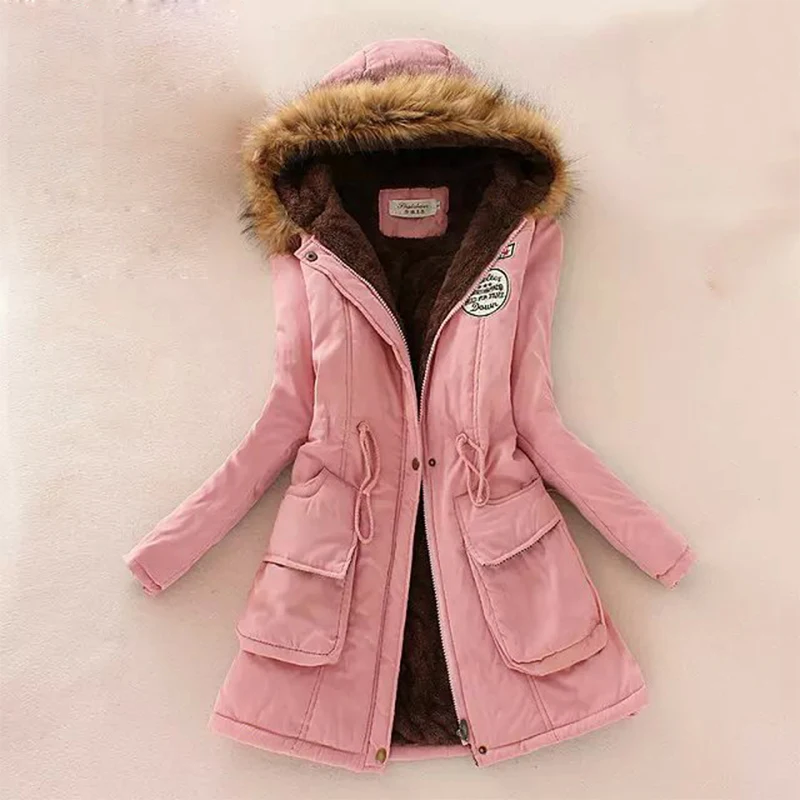 

2019 New Fashion Women's Hooded Fur Collar Jacket Plus Size Waist Thick Warm Long Section High-end Female Parker Cotton Clothing