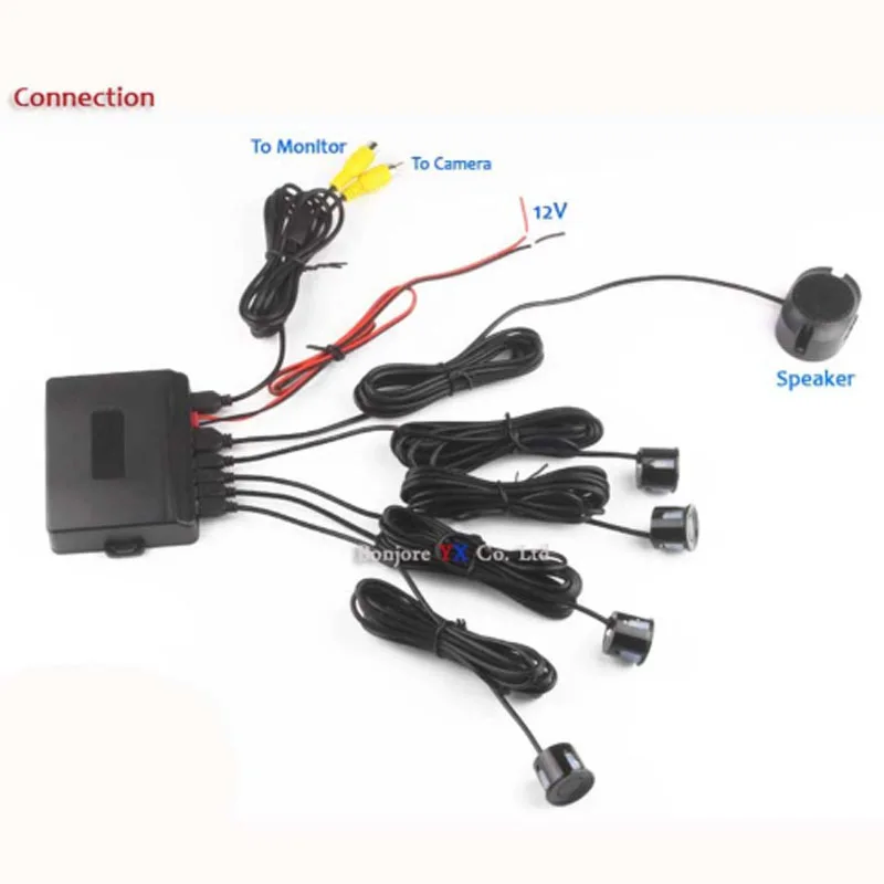 

Koorinwoo wireless Dynamic Trajectory Rear View Camera Reverse Backup 4.3 HD Parking Mirror Monitor Parking Sensors 4 Probes