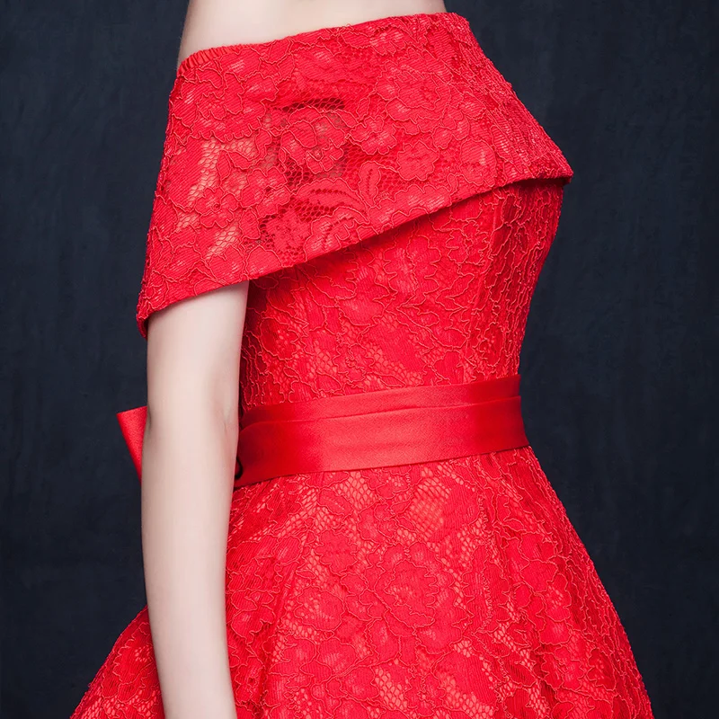 Romance Off the Shoulder Bow Lace Red Wedding Dresses Tea Length Ball Gowns vestidos de novia | Свадьбы и торжества