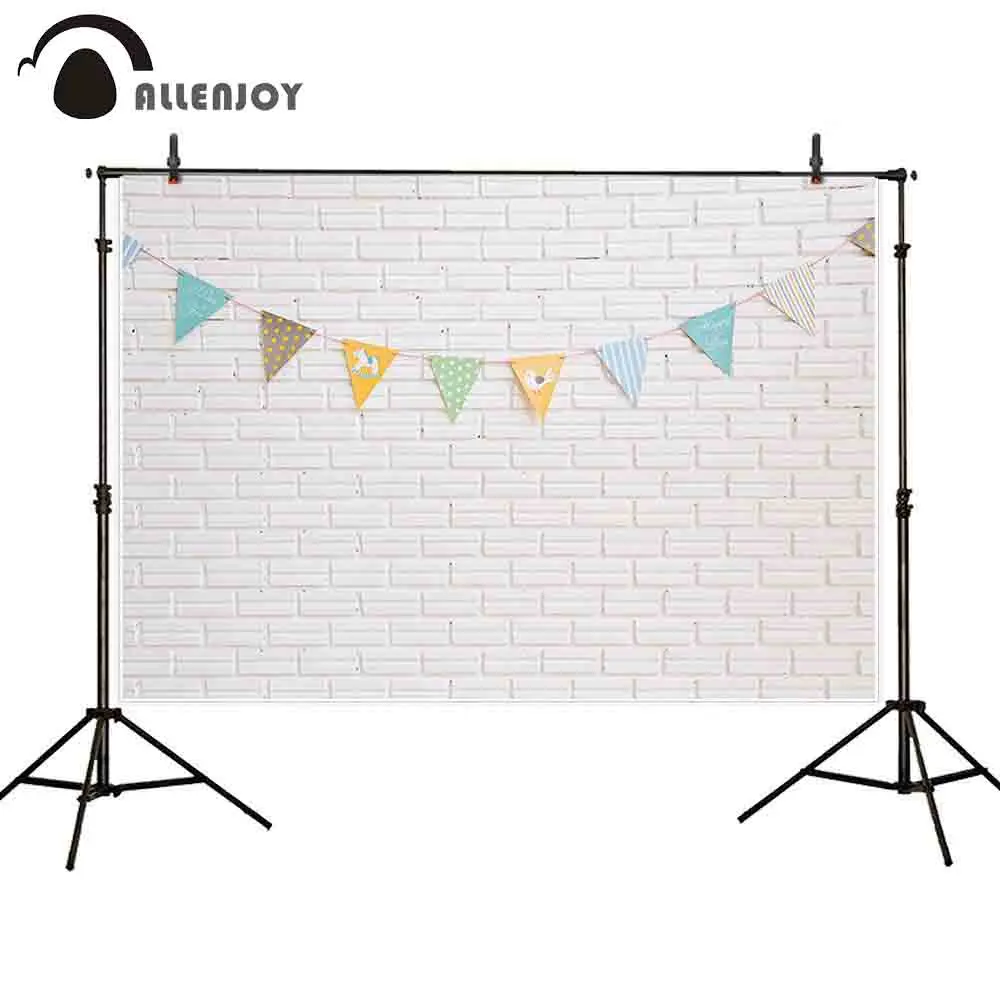 Allenjoy backgrounds for photography studio white brick wall decorated colorful cartoon flag children backdrop newborn photocall |