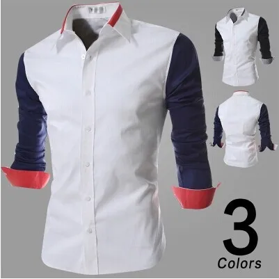 High Quality Cotton Men Casual Shirt Long Sleeve Fashion Patchwork turn-Down Collar Blue/Black Male Top Tees Lp868 | Мужская одежда