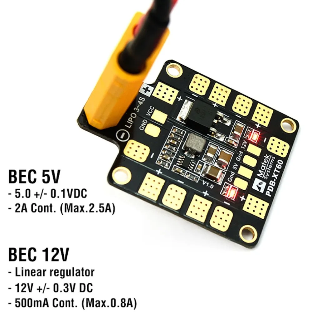 Matek System PDB XT60 W/BEC 5V & 12V для QAV210 ZMR250 QAV R 220|12v bec|pdb 5vpdb 5v 12v |